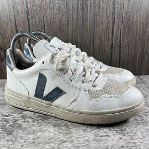 Veja V 10 Womens Size 6 White Leather Lace Up Casual Shoes Sneakers Blue Nautico